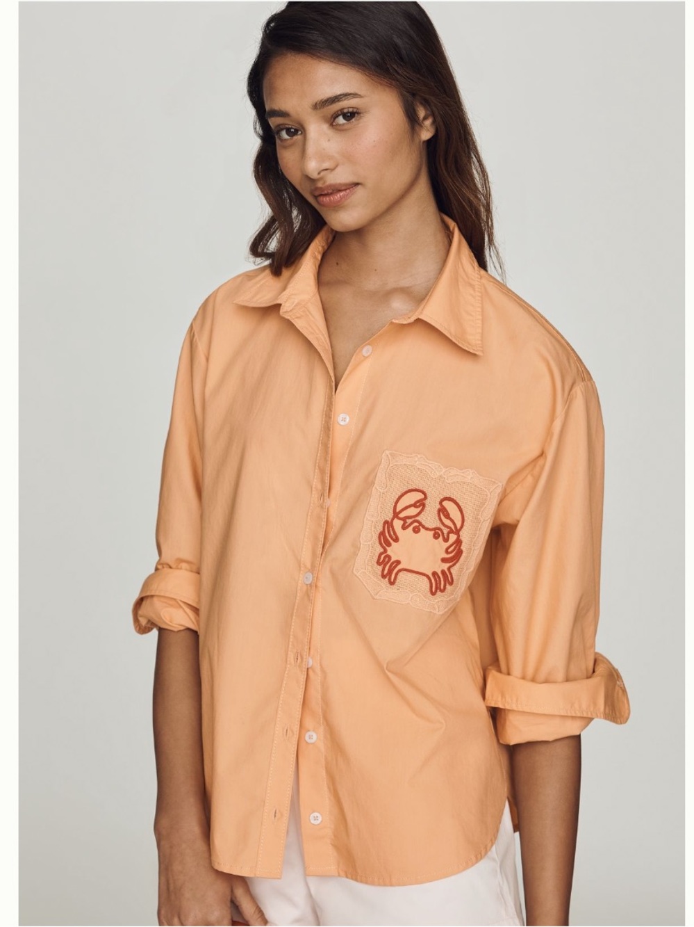 NWT Anthropologie Maeve Novelty Shrunken Bennet Buttondown Shirt Crab Pocket 2X